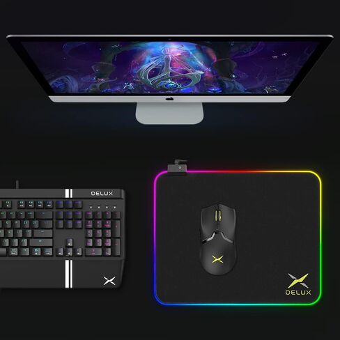 DeLUX M800PRO White Wireless Gaming Mouse and RGB Gaming Mouse Pad GP003 in Saudi Arabia