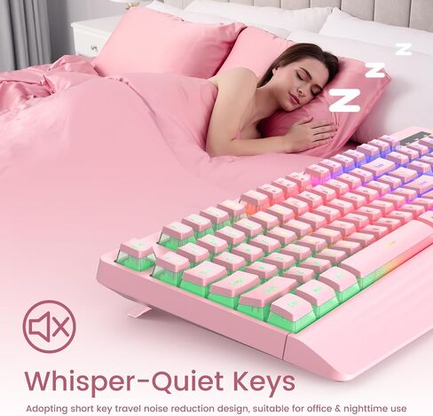 Gaming Keyboard Wired, 7-Color Backlit, 104 Keys Quiet Light Up, Wrist Rest | Rainbow LED Backlit, Wrist Rest, Whisper Silent, Anti-ghosting Multimedia Keys, Waterproof USB Wired Keyboard for PC Mac Xbox in Kuwait