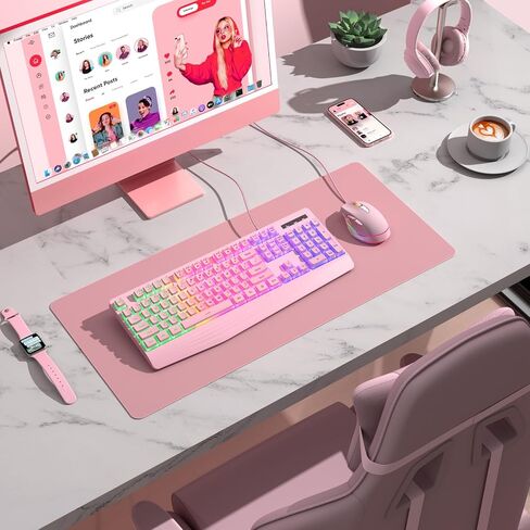 Gaming Keyboard Wired, 7-Color Backlit, 104 Keys Quiet Light Up, Wrist Rest | Rainbow LED Backlit, Wrist Rest, Whisper Silent, Anti-ghosting Multimedia Keys, Waterproof USB Wired Keyboard for PC Mac Xbox in Kuwait