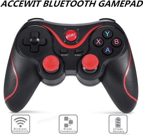 Calvas ACCEWIT X3 updated t3 Gamepad Joystick Wireless Bluetooth 3.0 Android Gamepad Gaming Remote Control for phone PC Tablet TV Box - (Color: Black red) in Kuwait
