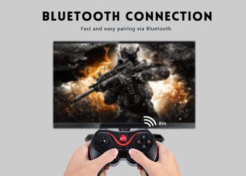 Calvas ACCEWIT X3 updated t3 Gamepad Joystick Wireless Bluetooth 3.0 Android Gamepad Gaming Remote Control for phone PC Tablet TV Box - (Color: Black red) in Kuwait
