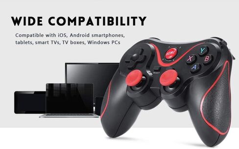 Calvas ACCEWIT X3 updated t3 Gamepad Joystick Wireless Bluetooth 3.0 Android Gamepad Gaming Remote Control for phone PC Tablet TV Box - (Color: Black red) in Kuwait