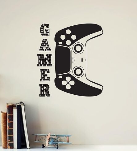 Vinyl Wall Decal Gamer Gamepad Joystick Video Game Gaming Stickers Mural (ig6320) Black in Saudi Arabia