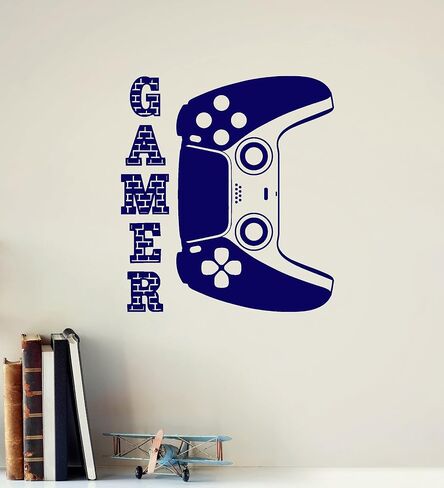 Vinyl Wall Decal Gamer Gamepad Joystick Video Game Gaming Stickers Mural (ig6320) Black in Saudi Arabia