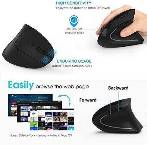 Wired Ergonomic Mouse, Optical Vertical Mouse with 3 Adjustable 800/1200/1600, 6 Buttons USB Computer Mouse in Saudi Arabia