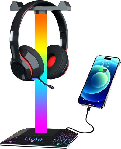 RGB Headset Stand Desk Accessories, Headphone Stand with 1 Type-C Port, Headphone Holder with 10 Light Modes and Non-Slip Rubber, Best Gift for Husband, Kids, Boyfriend in Saudi Arabia