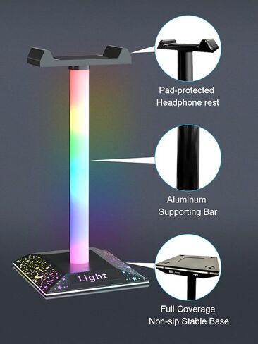 RGB Headset Stand Desk Accessories, Headphone Stand with 1 Type-C Port, Headphone Holder with 10 Light Modes and Non-Slip Rubber, Best Gift for Husband, Kids, Boyfriend in Saudi Arabia