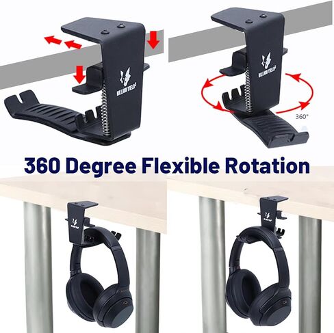 Berlxua Headset Headphone Hook Holder Hanger Mount, Headphones Stand for Desk, Headphone Clamp Under Desk Design with Adjustable & Rotating Arm Clamp for PC Gaming, Office in Saudi Arabia