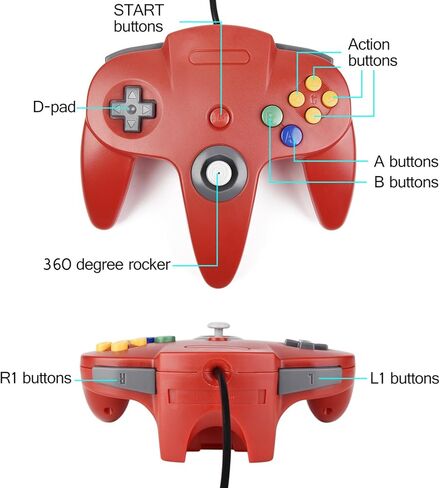 4 Pack PC USB N64 Controller, SAFFUN N64 Wired Gamepad [3D Analog Stick] for Windows PC MAC Linux Raspberry Pi Project 64 Retropie OpenEmu Emulator (Plug & Play) (Blue/Red/Clear Red/Clear Blue) in Saudi Arabia