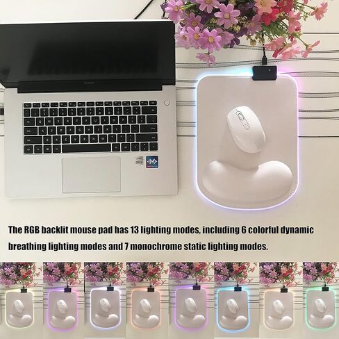 RGB LED Mouse pad with Ergonomic Wrist Rest Support, Non-Slip Kawaii Mouse Pads, 11.8" x 8.5" Gaming Wrist Pads, Pain Relief, and Easy Typing, Gaming, Notebook Computer Work and Game (Black) in Kuwait