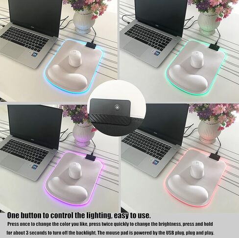 RGB LED Mouse pad with Ergonomic Wrist Rest Support, Non-Slip Kawaii Mouse Pads, 11.8" x 8.5" Gaming Wrist Pads, Pain Relief, and Easy Typing, Gaming, Notebook Computer Work and Game (Black) in Kuwait