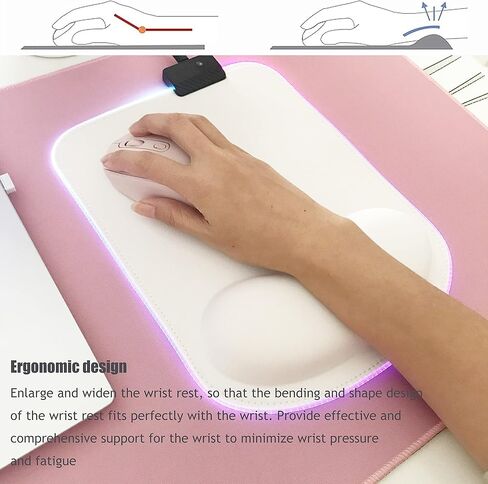 RGB LED Mouse pad with Ergonomic Wrist Rest Support, Non-Slip Kawaii Mouse Pads, 11.8" x 8.5" Gaming Wrist Pads, Pain Relief, and Easy Typing, Gaming, Notebook Computer Work and Game (Black) in Kuwait