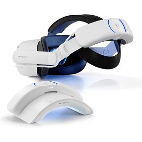 حزام رأس BINBOK VR مع حزمة بطارية مغناطيسية مزدوجة لـ Oculus/Meta Quest 2، مجموعة بطارية مزدوجة قابلة للاستبدال (2 × 8000 مللي أمبير في الساعة) مع قاعدة شحن مغناطيسية، ملحقات VR بتصميم حزام النخبة قابل للتعديل