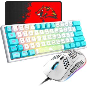 60% Gaming Keyboard and Mouse Combo Samll Mini RGB Backlight Mechanical Feeling and Mechanical RGB 6400 DPI Honeycomb Optical Mouse,Gaming Mouse pad for Gamers and Typists (White & Blue) in Kuwait
