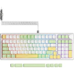 99 Keys Wireless Mechanical Keyboard with Coiled Cable, Bluetooth5.0/2.4G/Wired Gaming Keyboard, RGB Hot Swappable Red Switch Keyboard with Knob Control, PBT Keycaps,Gasket Mounted for PC/Mac/Windows