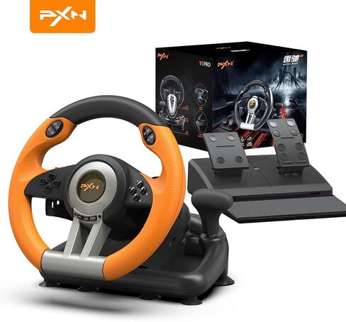 عجلة سباق PXN V3II - عجلة قيادة للألعاب للكمبيوتر الشخصي، عجلة قيادة 180 درجة Volante PC Universal Usb Car Racing مع دواسة لأجهزة PS4، PC، PS3 (أزرق) in Kuwait