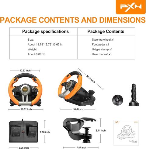 عجلة سباق PXN V3II - عجلة قيادة للألعاب للكمبيوتر الشخصي، عجلة قيادة 180 درجة Volante PC Universal Usb Car Racing مع دواسة لأجهزة PS4، PC، PS3 (أزرق) in Kuwait
