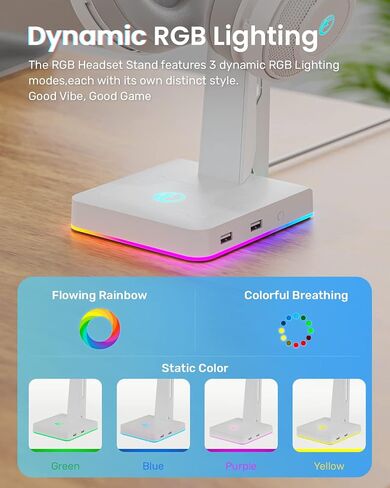 حامل سماعة ألعاب IFYOO RGB مع منفذي USB، حامل سماعة رأس للألعاب للكمبيوتر الشخصي، Xbox One، PS4، Switch، حامل سماعة الأذن، رائع لمحطات الألعاب، ملحقات ألعاب المكتب الفاخرة، أبيض in Kuwait