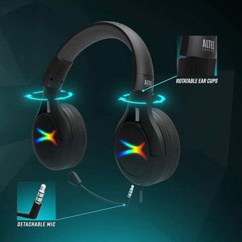 سماعة ألعاب Premier Accessories Group لأجهزة Xbox One ذات الصوت المحيطي Altec Lansing Game وسماعات إلغاء الضوضاء وميكروفون AL6000، Xbox Green Playstation Blue RGB أسود in Saudi Arabia