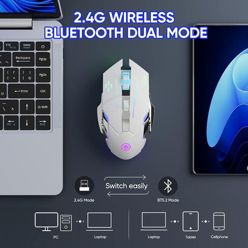 MELOGAGA Wireless Gaming Mouse Bluetooth/2.4G RGB Rechargeable -Black in Kuwait