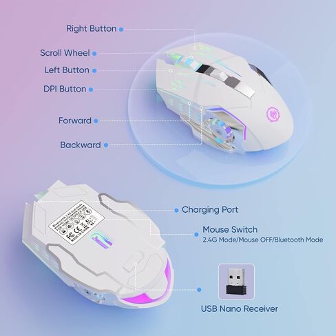 MELOGAGA Wireless Gaming Mouse Bluetooth/2.4G RGB Rechargeable -Black in Kuwait