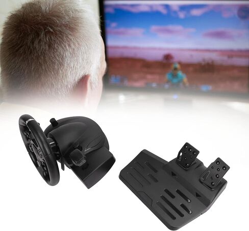 عجلة قيادة Zyyini 7 في 1 للسباق بالاهتزاز، عجلة سباق ألعاب USB، مع دواسة، دوران 270 درجة، التوصيل والتشغيل، لجهاز PS4، Switch، PC in Kuwait