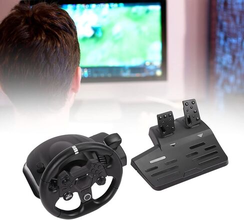 عجلة قيادة Zyyini 7 في 1 للسباق بالاهتزاز، عجلة سباق ألعاب USB، مع دواسة، دوران 270 درجة، التوصيل والتشغيل، لجهاز PS4، Switch، PC in Kuwait