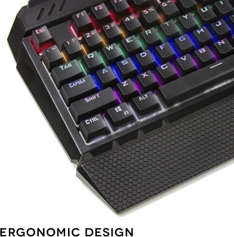 لوحة مفاتيح سلكية ميكانيكية للألعاب بإضاءة خلفية LED من Beastron RGB مع مفاتيح زرقاء وتأثيرات إضاءة خلفية قابلة للتعديل، متوافقة مع أجهزة الكمبيوتر الشخصية وأجهزة Mac - Sapphire Spectrum 2013BL in Kuwait