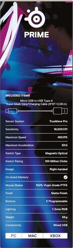 فأرة ألعاب Prime Neo Noir من SteelSeries – مستشعر بصري ترو موف برو 18000 CPI – 5 أزرار قابلة للبرمجة – مفاتيح بصرية مغناطيسية – إضاءة RGB رائعة in Saudi Arabia