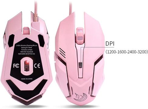 Pink Gaming Mouse Silent Click, LED Backlit Optical Game Mice Ergonomic USB Wired Mice Compatible with Laptop PC, 7 Buttons, 4 Adjustable DPI in Saudi Arabia