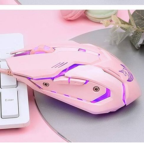 Pink Gaming Mouse Silent Click, LED Backlit Optical Game Mice Ergonomic USB Wired Mice Compatible with Laptop PC, 7 Buttons, 4 Adjustable DPI in Saudi Arabia