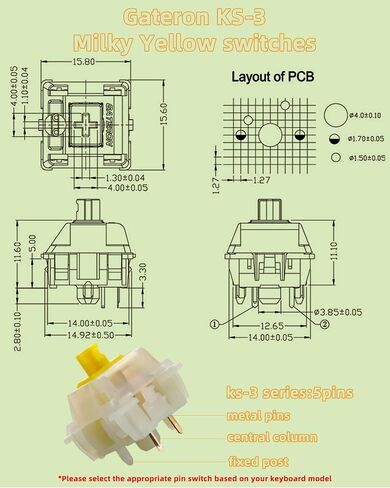 Gateron MilkyYellow Switches - Smooth and Quiet Linear 5 Pin MX Mechanical Keyboard Switches for Gaming and Typing (105Pcs) in Kuwait