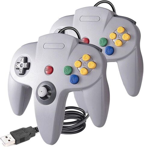 2 حزمة وحدة تحكم USB N64، N64 عصا تحكم سلكية للكمبيوتر الشخصي لنظام التشغيل Windows PC MAC Linux Raspberry Pi Genesis Project 64 Retropie OpenEmu Emulator (رمادي + رمادي) in Saudi Arabia
