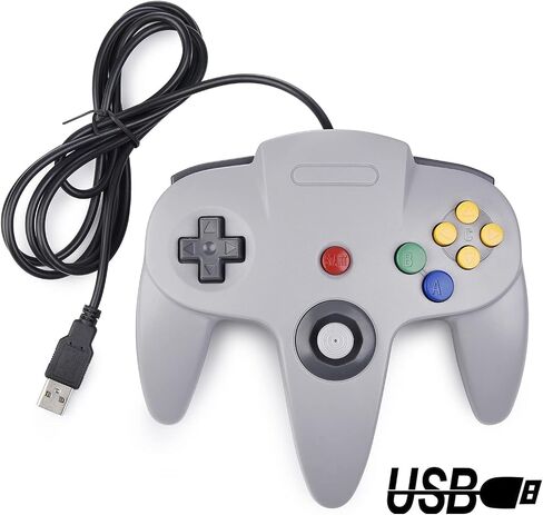 2 حزمة وحدة تحكم USB N64، N64 عصا تحكم سلكية للكمبيوتر الشخصي لنظام التشغيل Windows PC MAC Linux Raspberry Pi Genesis Project 64 Retropie OpenEmu Emulator (رمادي + رمادي) in Saudi Arabia