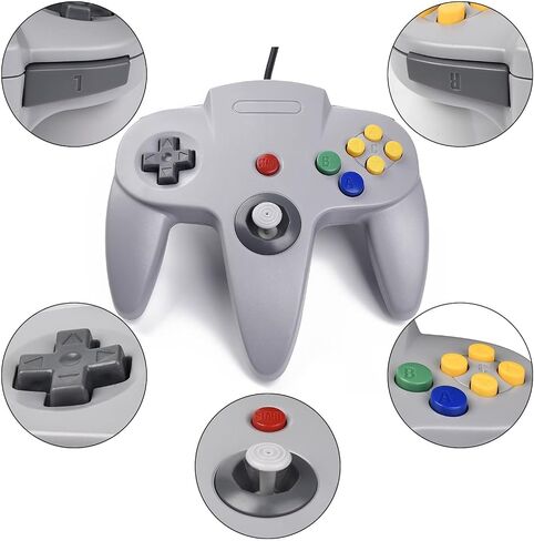 2 حزمة وحدة تحكم USB N64، N64 عصا تحكم سلكية للكمبيوتر الشخصي لنظام التشغيل Windows PC MAC Linux Raspberry Pi Genesis Project 64 Retropie OpenEmu Emulator (رمادي + رمادي) in Saudi Arabia