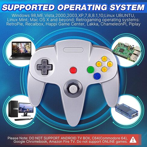 2 حزمة وحدة تحكم USB N64، N64 عصا تحكم سلكية للكمبيوتر الشخصي لنظام التشغيل Windows PC MAC Linux Raspberry Pi Genesis Project 64 Retropie OpenEmu Emulator (رمادي + رمادي) in Saudi Arabia