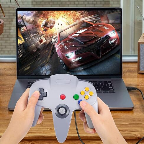 2 حزمة وحدة تحكم USB N64، N64 عصا تحكم سلكية للكمبيوتر الشخصي لنظام التشغيل Windows PC MAC Linux Raspberry Pi Genesis Project 64 Retropie OpenEmu Emulator (رمادي + رمادي) in Saudi Arabia