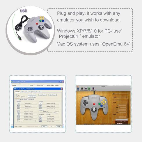 2 حزمة وحدة تحكم USB N64، N64 عصا تحكم سلكية للكمبيوتر الشخصي لنظام التشغيل Windows PC MAC Linux Raspberry Pi Genesis Project 64 Retropie OpenEmu Emulator (رمادي + رمادي) in Saudi Arabia