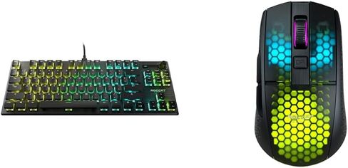 لوحة مفاتيح الألعاب ROCCAT Vulcan TKL Pro Linear Optical Titan Switch للكمبيوتر الشخصي، باللون الأسود وBurst Pro Air خفيفة الوزن متناظرة بصرية لاسلكية RGB للألعاب - أسود in Kuwait