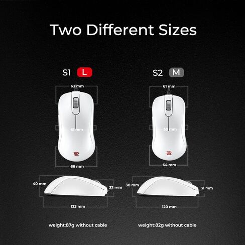 BenQ Zowie S2-C Symmetrical Gaming Mouse | Professional Esports Performance | Driverless | Paracord Cable | Revisioned C-Features | Matte Black | Small Size in Kuwait