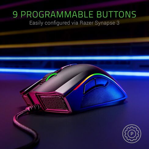 Razer Mamba Elite Wired Gaming Mouse: 16,000 DPI Optical Sensor - Chroma RGB Lighting - 9 Programmable Buttons - Mechanical Switches in Kuwait