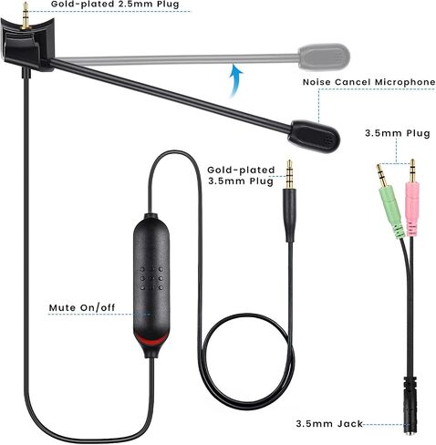 weishan Detachable Mic Replacement for Bose QuietComfort 35 II(QC35 II) & Quiet Comfort 35(QC35) Headphones, Boom Gaming Microphone with Mute Switch for Xbox One, PS4, PS5, PC in Saudi Arabia