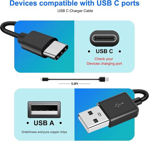 Replacement USB C Charger Charging Cable Cord for Corsair Virtuoso RGB SE/Corsair HS80 RGB/Corsair Virtuoso RGB SE/Virtuoso RGB XT/Corsair HS75 XB Wireless High-Fidelity Gaming Headset (5ft Black) in Saudi Arabia