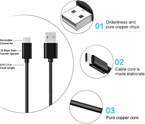 Replacement USB C Charger Charging Cable Cord for Corsair Virtuoso RGB SE/Corsair HS80 RGB/Corsair Virtuoso RGB SE/Virtuoso RGB XT/Corsair HS75 XB Wireless High-Fidelity Gaming Headset (5ft Black) in Saudi Arabia