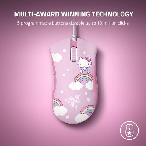 ريزر حزمة DeathAdder Essential + Goliathus Medium: مستشعر بصري 6400 نقطة لكل بوصة - 5 أزرار قابلة للبرمجة - مفاتيح ميكانيكية - حصيرة ألعاب ناعمة - قاعدة مطاطية مضادة للانزلاق - إصدار هالو كيتي اند in Kuwait
