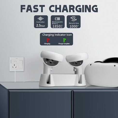 Charging Dock for Oculus Quest 2 Controllers,VR Charger Station for Oculus Quest 2 Controllers Fast Charging Station Set with Type-C Charging Cable in Kuwait