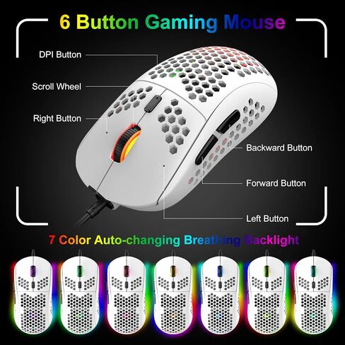 60% Gaming Keyboard and Mouse Combo Samll Mini RGB Backlight Mechanical Feeling and Mechanical RGB 6400 DPI Honeycomb Optical Mouse,Gaming Mouse pad for Gamers and Typists (White & Blue) in Kuwait