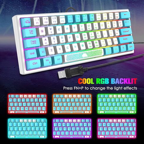 60% Gaming Keyboard and Mouse Combo Samll Mini RGB Backlight Mechanical Feeling and Mechanical RGB 6400 DPI Honeycomb Optical Mouse,Gaming Mouse pad for Gamers and Typists (White & Blue) in Kuwait
