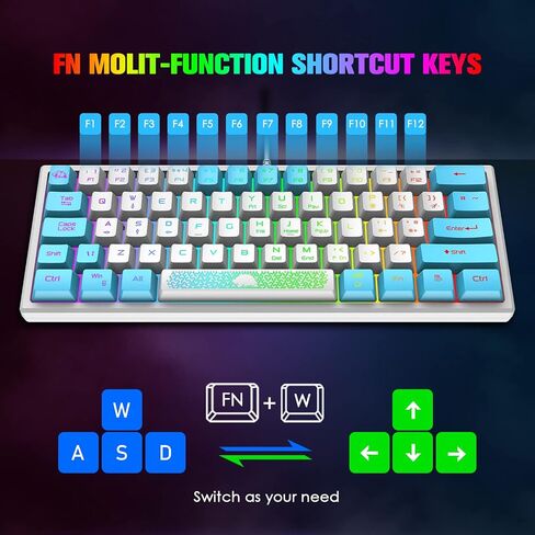 60% Gaming Keyboard and Mouse Combo Samll Mini RGB Backlight Mechanical Feeling and Mechanical RGB 6400 DPI Honeycomb Optical Mouse,Gaming Mouse pad for Gamers and Typists (White & Blue) in Kuwait