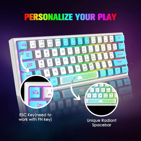 60% Gaming Keyboard and Mouse Combo Samll Mini RGB Backlight Mechanical Feeling and Mechanical RGB 6400 DPI Honeycomb Optical Mouse,Gaming Mouse pad for Gamers and Typists (White & Blue) in Kuwait